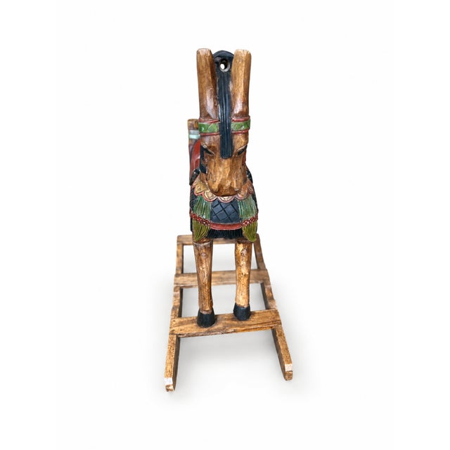 Asian Vintage Southeast Asian Hand-Carved Painted Wood Rocking Horse Sculpture For Sale - Image 3 of 9