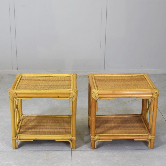 1960s Nightstands and Stool in Bamboo and Vimini, 1960s, Set of 3 For Sale - Image 5 of 9