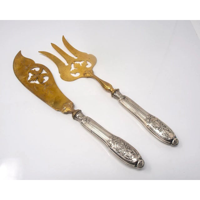 1900 - 1909 French Art Nouveau Sterling and Vermeil 2pc Fish Server Set For Sale - Image 5 of 11