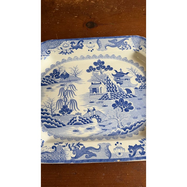 A Large Mason's Ironstone China Blue Transfer Decorated Platter "Turner Willow" Pattern, Circa 1830's Impressed Mark:...