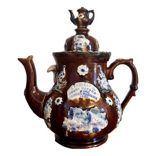 Large Antique Bargeware Tea Pot, 1880 For Sale