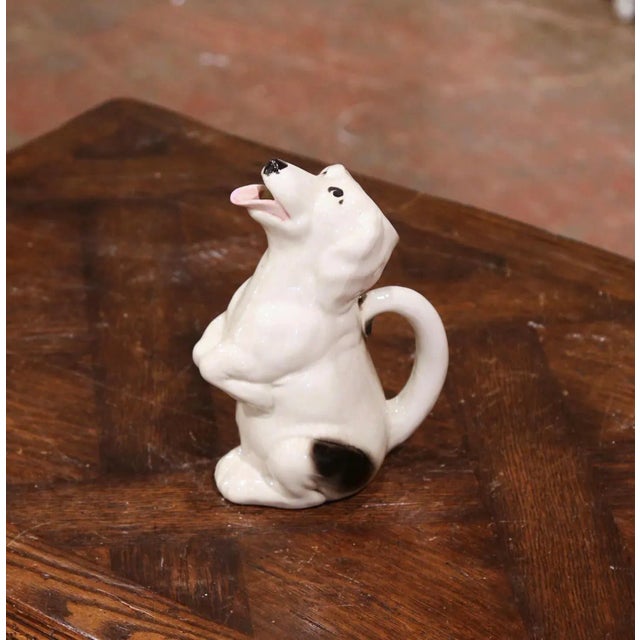 French Mid-Century French Sarreguemines Hand-Painted Ceramic Begging Dog Pitcher For Sale - Image 3 of 9
