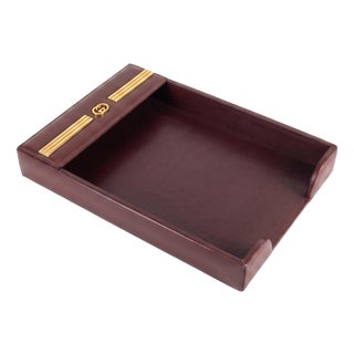 Red Leather Desk Tray with Double-G Hardware by Gucci, 1970s For Sale