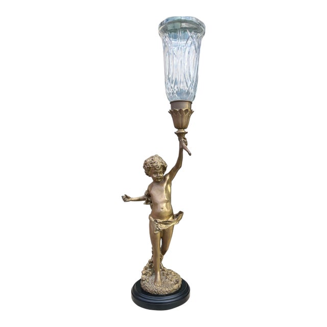 Late 20th Century Large Cherub Putti Bronze Candlestick by Decorative Crafts Inc Hand Crafted Imports For Sale