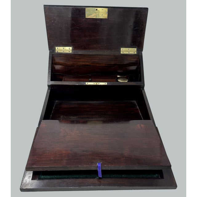 Antique French Brass Bound Boulle Desk Wooden Writing Slope Alphonse Tahan Paris For Sale - Image 9 of 9