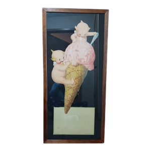 Antique Large Ice Cream Cone Diecut Framed Kewpies Advertising c.1920