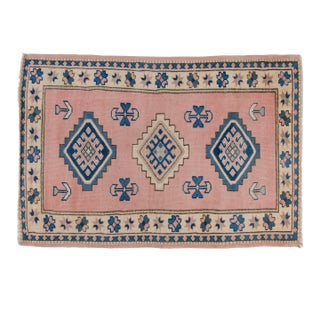 1960s Muted Terracotta & Navy Blue Medallion Rug, Hand-Knotted Wool Carpet For Sale