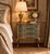 Elegant 1950s Italian Hollywood Regency-style three-drawer nightstand featuring a beautiful distressed teal-blue finish...