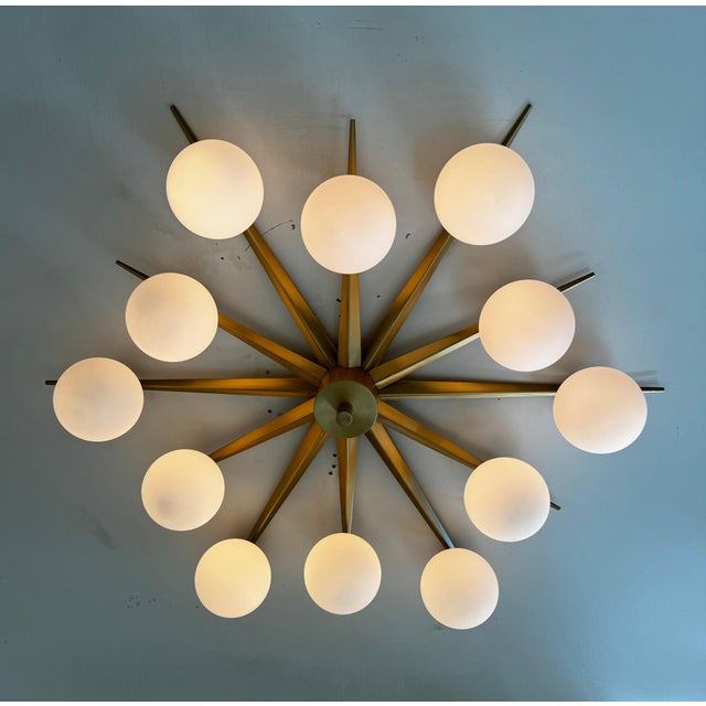 White 21st Century Star Piccolo Satin Brass Matte White Murano Flush Mount by Fabio LTD For Sale - Image 8 of 9