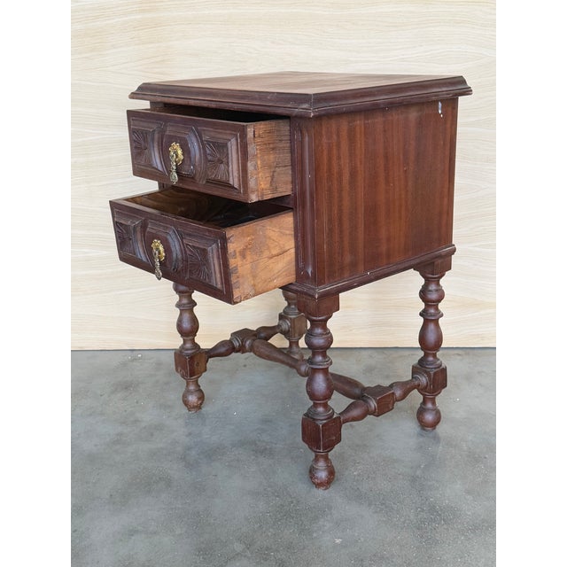 Wood Antique Spanish Nightstands with Two Drawers and Iron Hardware, 1890, Set of 2 For Sale - Image 7 of 9