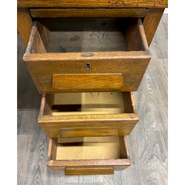 Brown Vintage Arts & Crafts Mission Oak Pedestal Teacher Desk Office Desk Library Desk For Sale - Image 8 of 14