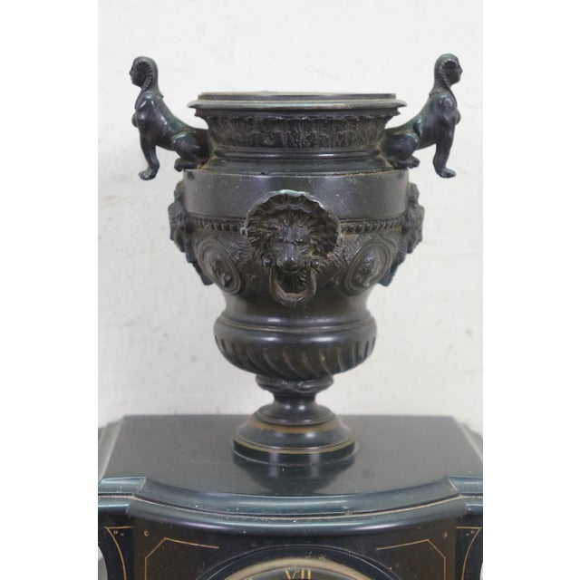 Late 19th Century Antique French Michelant Laligant Black Slate Cassolette Trophy Urn Mantle Clock 16" For Sale - Image 5 of 17