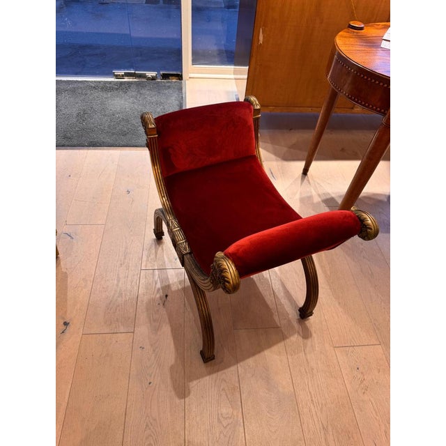 Italian Neoclassical Style Curule Stool with Bronze Frame, 1920s For Sale - Image 9 of 10