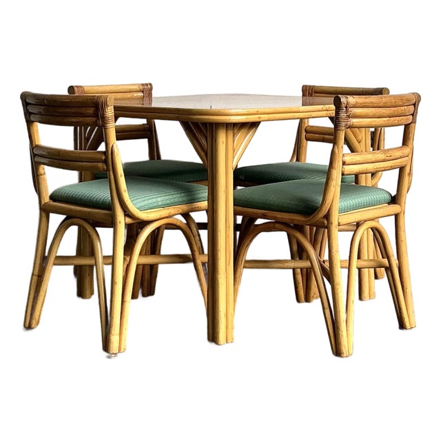 Vintage 1950s Bent Rattan Game Table Set For Sale