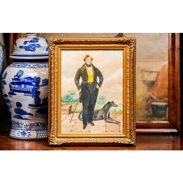Immerse yourself in the elegance of the early Victorian era with this remarkable circa 1840 folk art portrait, a striking...