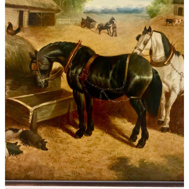 Late 20th Century Realist Farmhouse Oil Painting, Countryside Farm Animals, Framed, 42.5"w For Sale In Tulsa - Image 6 of 9