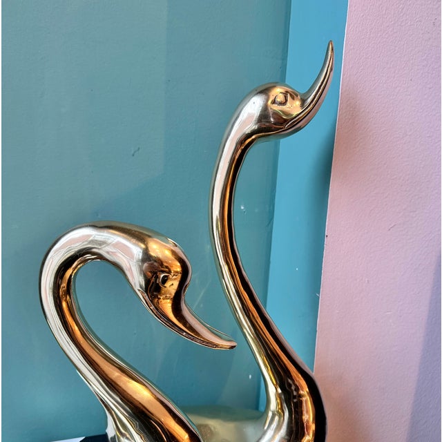 1970s Large Pair of Vintage Brass Swans For Sale In New York - Image 6 of 8