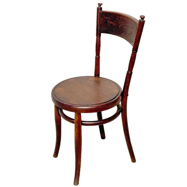 Victorian Late 19th Century Vienna Secession Sculpted Oak Side Chair W/ Carved Backrest, Jacob & Josef Kohn For Sale - Image 3 of 6