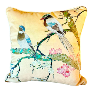 Late 20th Century Hollywood Regency Chinoiserie Silk Velvet Pillow, Feather-Down Fill.