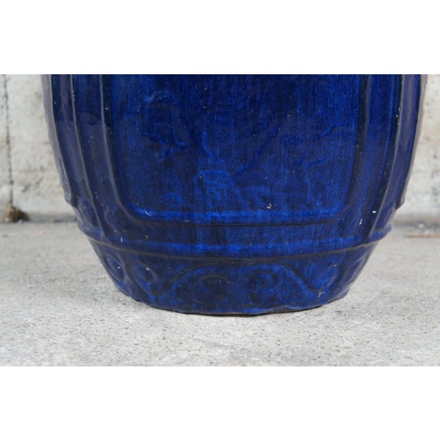 Ceramic Vintage French Modern Blue Glazed Ceramic Jardinière Urn Planter Pot 19" For Sale - Image 7 of 10