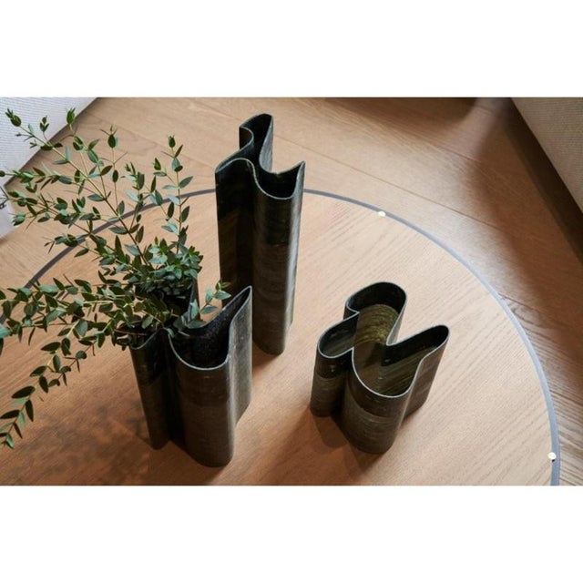 Stripes C3 Vase in Laguna Green and Indian Green Marbles by Bufalini Marmi For Sale - Image 15 of 16