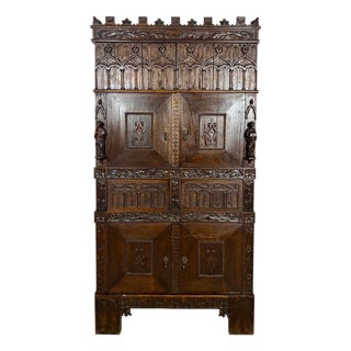 Gothic Revival Oak Cabinet, Early 20th Century For Sale