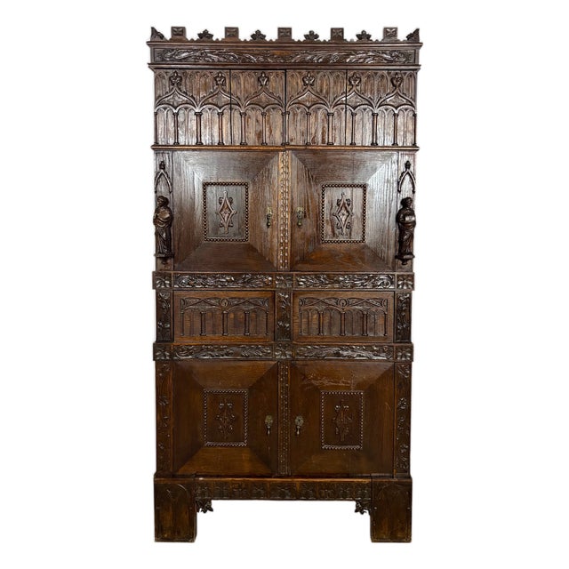 Gothic Revival Oak Cabinet, Early 20th Century For Sale