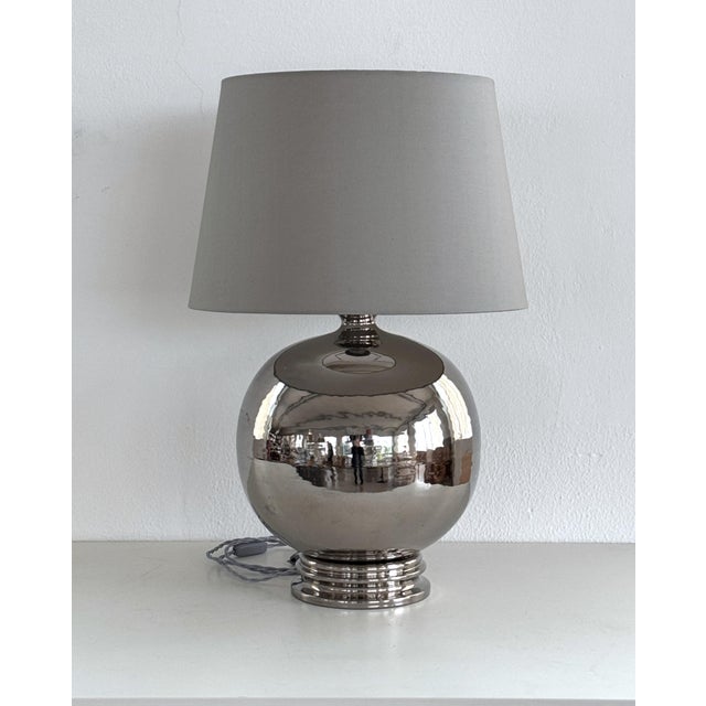 Mid-Century Italian Ceramic Table Lamp in Silver Metallic by Ugo Zaccagnini, 1970s For Sale - Image 9 of 15