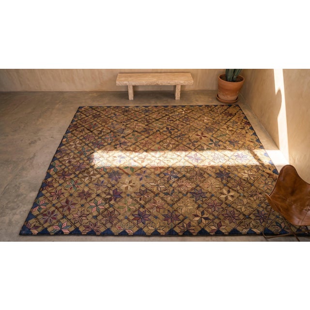 Extraordinary Details of Stars in a Diamond Pattern Antique American Hooked Rug For Sale - Image 15 of 15