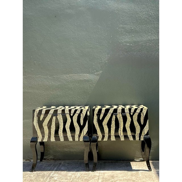 Vintage Zebra Stripe Tessellated Nightstands - A Pair For Sale - Image 10 of 12