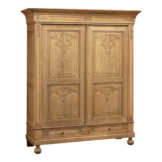 19th Century Country French Louis XIV Armoire in Stripped Oak For Sale