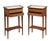 A fine pair of French bedside end tables or night stands - each stand on an elegant mahogany frame, featuring an inset...