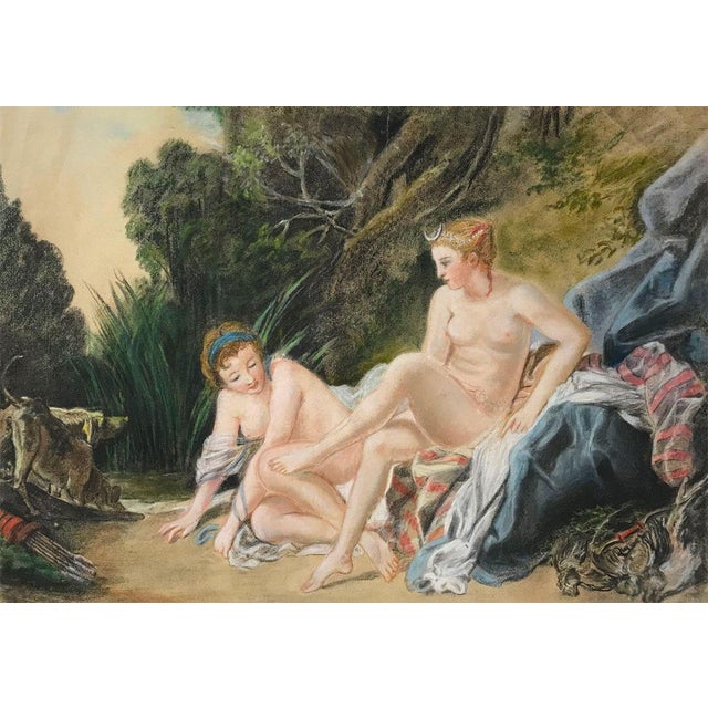 After François Boucher, Diana Bathing, Early 20th Century, Pastel Drawing For Sale - Image 4 of 4