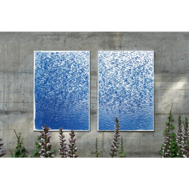 "Serene Cove Ripples" Contemporary Cyanotype Diptych by Kind of Cyan - a Pair For Sale - Image 4 of 10
