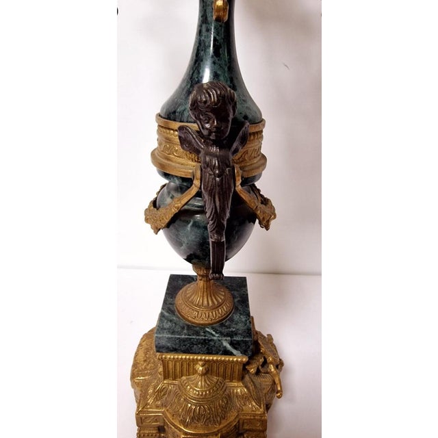 Candelabras in Verde Delle Alpi Marble and Bronze, 1950s, Set of 2 For Sale - Image 12 of 14