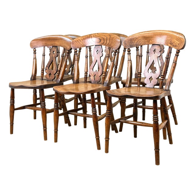 Mid-19th Century Farmhouse Kitchen Windsor Dining Chairs, 1860, Set of 6 For Sale