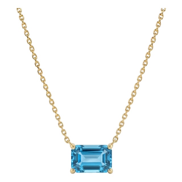 Swiss Blue Topaz Beautiful Necklace - Stacking Gemstone Dainty Necklace For Sale