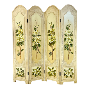 1980s Vintage Boho Chic Hollywood Regency Coastal Hand Painted Magnolia Room Divider Screen