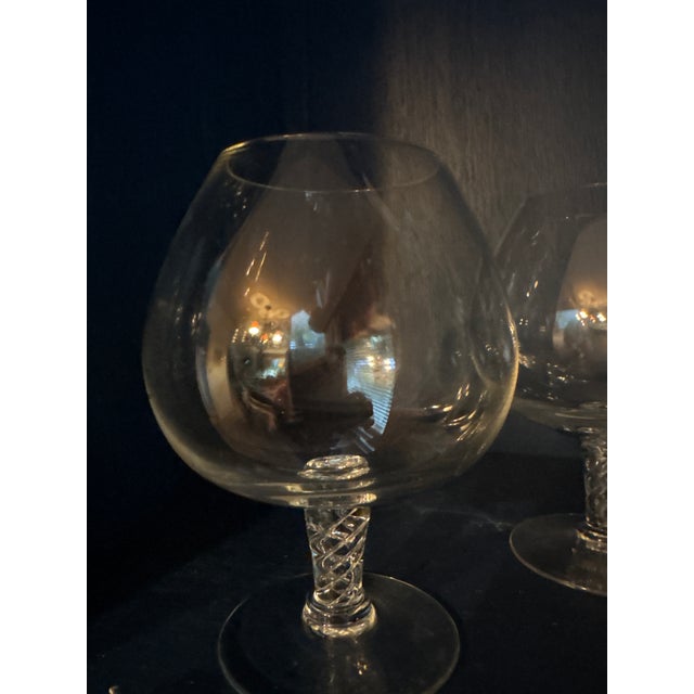 1960s 1960s Air Twist Stems Handblown Crystal Brandy Snifters / Cognac Glasses - Set of 4 For Sale - Image 5 of 10