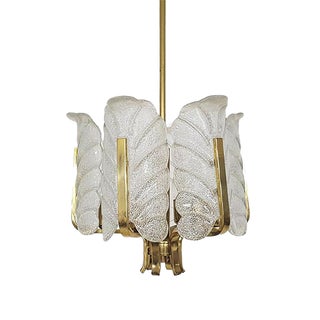 Glass and Brass Chandelier, 1960s For Sale