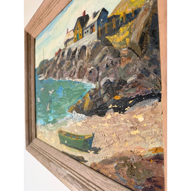 Vintage Impressionist Coastal Harbor Oil Painting on Canvas - Framed For Sale - Image 11 of 18