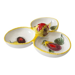 1970s Hand-Painted Italian Ceramic Serving Dish With Fruit Motif For Sale