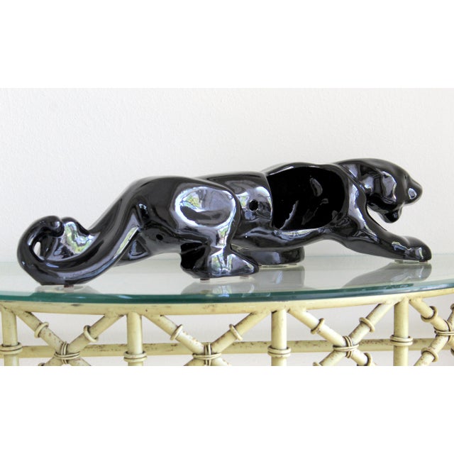 1950s Vintage 1950s Black Panther Tv Lamp Base – Mid-Century Modern Glossy Black Ceramic Panther Sculpture – Made in Usa – Hollywood Regency Decor For Sale - Image 5 of 15
