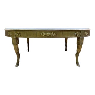 Oval Coffee Table with Deer Legs and Empire Style Marble Top For Sale