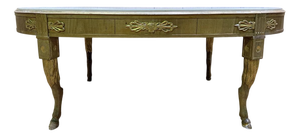 Oval Coffee Table with Deer Legs and Empire Style Marble Top