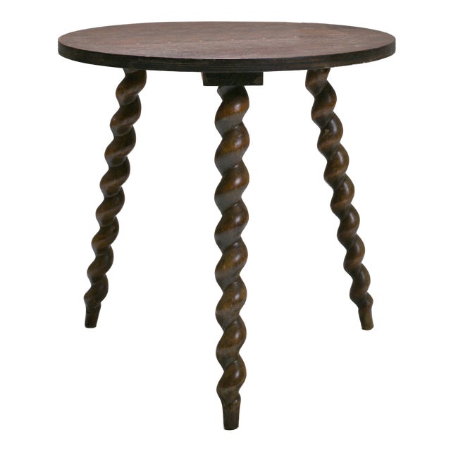 French Modernist Oak Tripod Side Table, 1940s For Sale