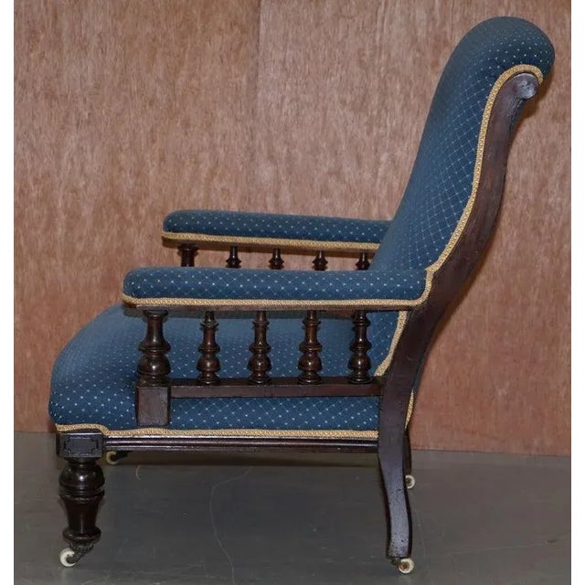 Victorian Hardwood Blue Armchair For Sale - Image 10 of 11