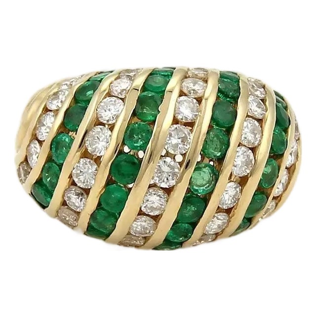 Hammerman Brothers Ring Diamond Emerald 4.60ct 14k Yellow Gold Dome Band Size 6 For Sale