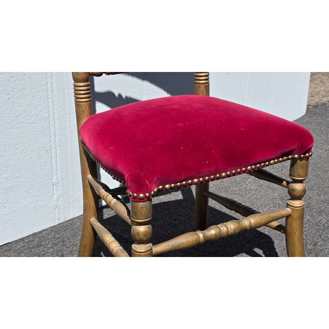 Vintage Gold Italian Rococo Red Velvet Bobbin Side Chair ~ Hollywood Regency For Sale - Image 12 of 14