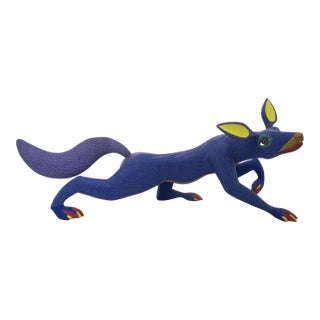 Large Alebrije Colorful Fox Mexican Folk Art Wood Carving Figurine Sculpture For Sale